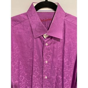 Purple Jacquard Dress Shirt-ROBERT GRAHAM Sz16.5-Paisley French Cuff Button Down